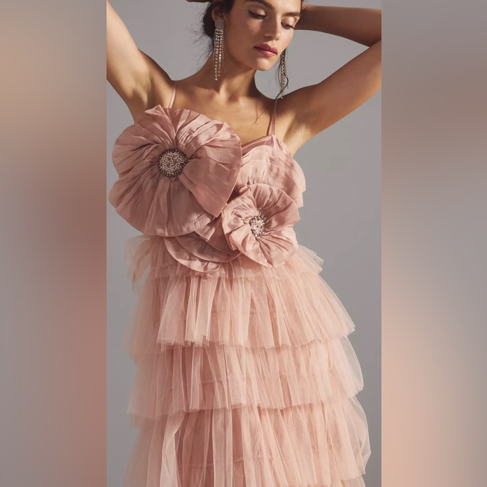 Kavita Bhartia Rosette Tiered Tulle Gown